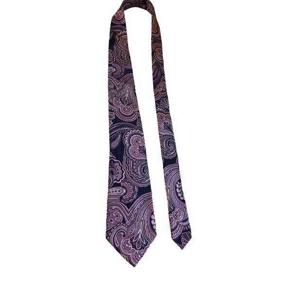 Geoffrey Beene Mens Silk Neck Tie Purple Blue White Paisley Work Dad Gift - Picture 1 of 6
